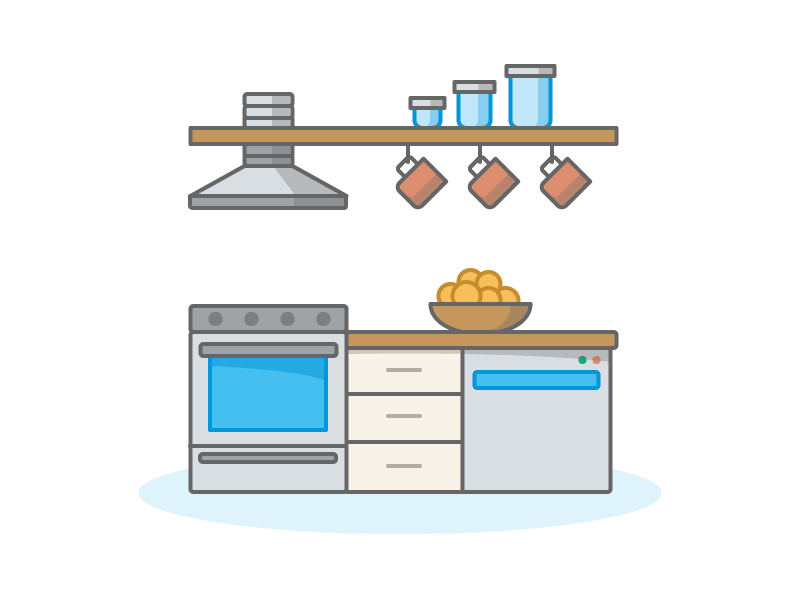 Home Detail Illustrations bathroom bedroom flat home house illustration kitchen shadow