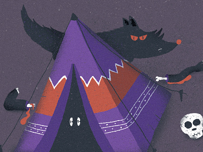 July / 006: camping afraid camping dead people illustration skull wolf