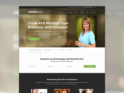 Groupon Works Pitch black green ui ux web design white