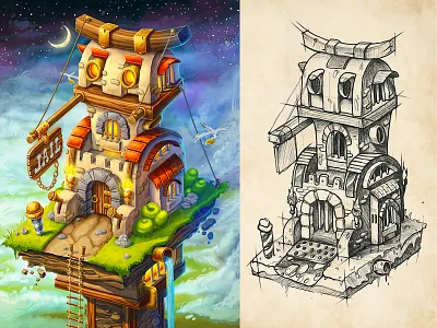 Con Air air building cloud con concept jail moon prison sketch sky tower