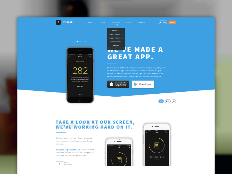 Zurapp app flat ios landing made with invision material design modern