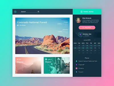 Travel Notes App app calendar color dashboard flat interface social travel ui ux web website