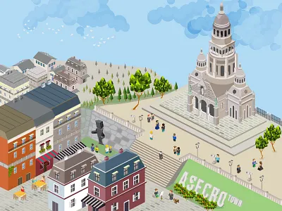 Montmartre 2 3d building france isometric model montmartre paris people restaurant roof town window