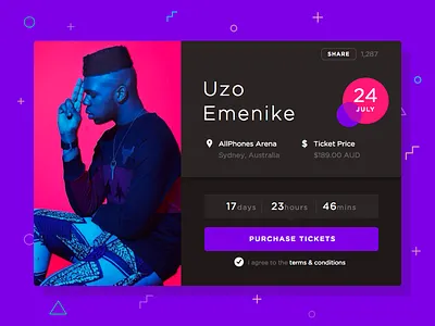 Music Event Box app counter event free freebie music purchase retro sketch ticket ui user interface