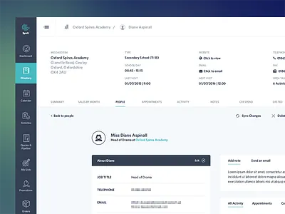 CRM Visuals app blue crm design green web