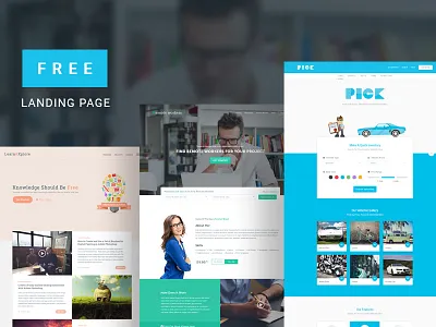 Landing Page Bundle ΰ₯€ Freebie car flat design freelancer landing page material design remote worker retro design tutorial web design