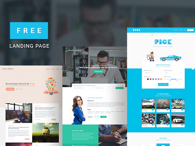 Landing Page Bundle । Freebie car flat design freelancer landing page material design remote worker retro design tutorial web design