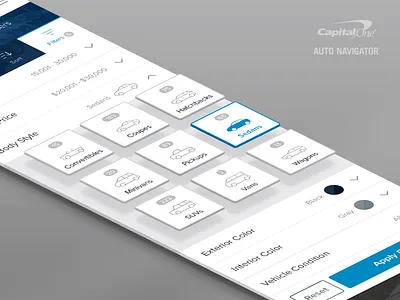 Filters | Custom Body Style Icons auto navigator capital one cars filters flat icons iphone mobile prototyping responsive ui ux