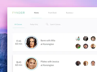 Front Desk book bookings classes fitness material ui ux web