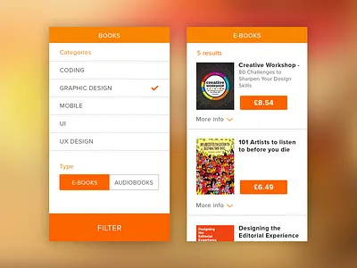 Filtering search results buy categories commerce cover filter mobile results search shop types ui ux