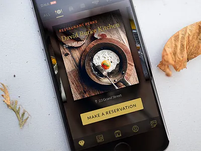 Make Resevation dark elegant food ios iphone 6 magnises party perks reservation ui ux