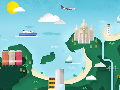 Map boat city cloud icon map plane sea ship texture town tree vector