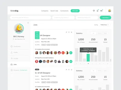 Choose Dark or Grey? bar dashboard design graph icons interace job portal profile ui user ux