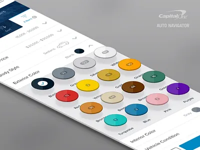 Filters | Exterior Color Swatches auto navigator capital one color filters flat iphone mobile prototyping responsive swatches ui ux