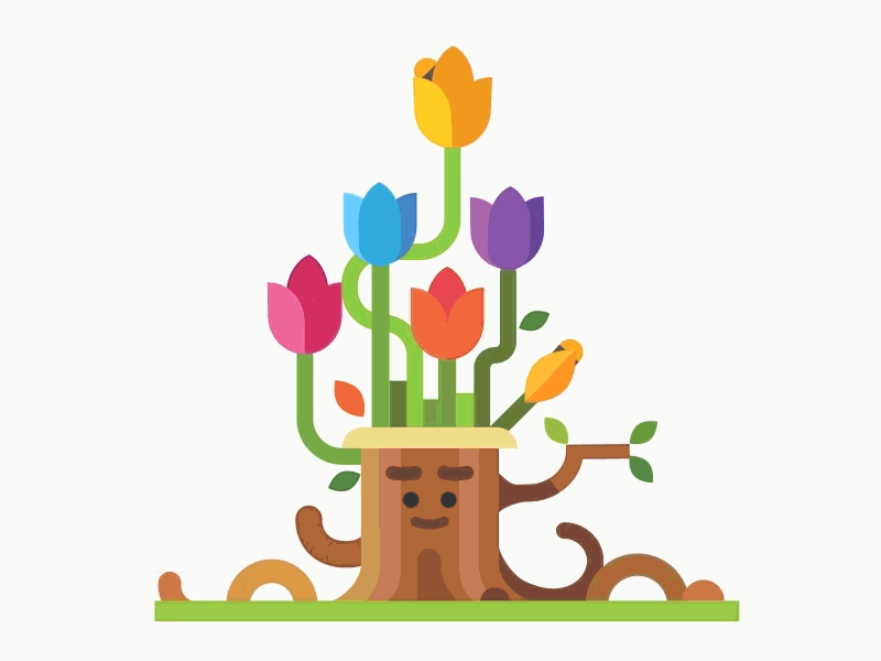 Сute stump 2d animation bee bird flat flowers game gif snow stump winter