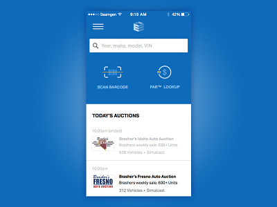Auto Auction App android auto clean flat ios look up material menu scan search ui