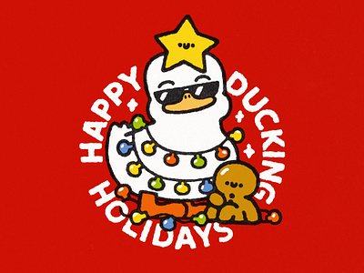 Happy Ducking Holidays T-Shirt Illustration cartoon cute design doodle duck ducks in space fun graphic design happy holidays hny illustration japanese kawaii lettering logo print design t shirt tonya tshirt typography