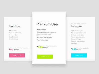 Pricing table v1 bright clean colors flat kalman magyari minimalistic pricing table
