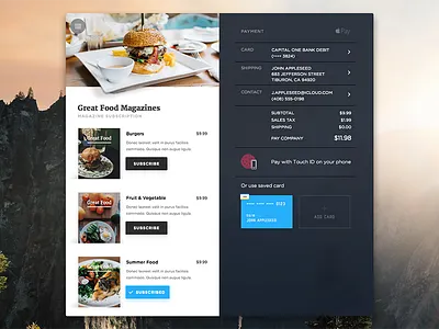 Food Magazine Subscription applepay card food magazine order payment settings subscription ui ux