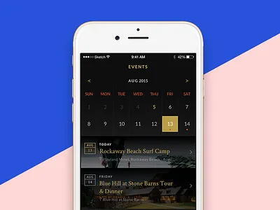 Event Page calendar dark dna elegant event ios iphone 6 magnises perks reservation ui ux