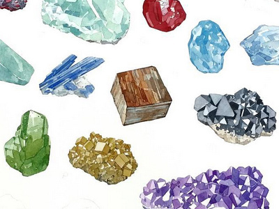 Minerals illustration wip geology illustration mineral painting watercolor