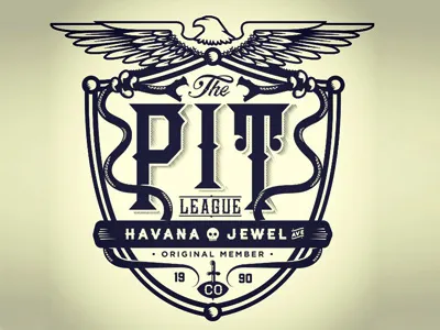 The Pit badge dagger eagle logo shield skull snake type wings