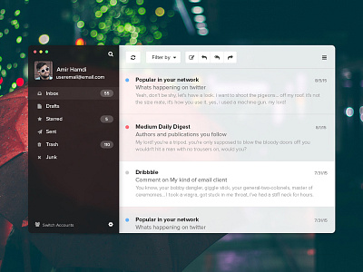 My kind of email client app design desktop email icons layer layering minimal photography ui user ux