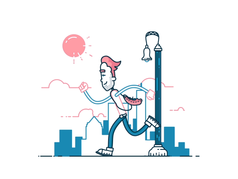 Didn't see it coming - GIF animation briefcase city clouds gif hipster illustration jump line art long run sun