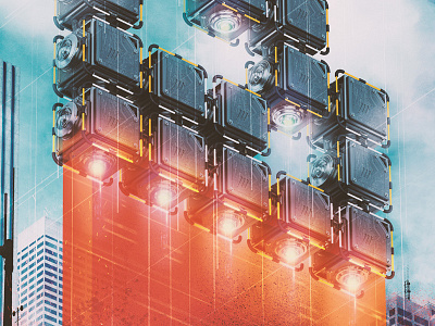 Tetra 3d android c4d cinema 4d digital illustration poster sky space spaceship tetris ufo