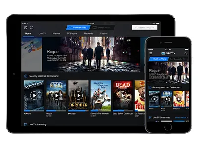 AT&T / DIRECTV “Watch” Homepage android att blue carousels directv ios ipad iphone mobile stream tv ui