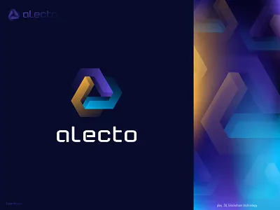 alecto logo design 3d 3d logo abstract blockchain blockchain logo brand brand identity brand mark branding geometric geometric logo isometric logo logo design logotype mark play play logo symbol