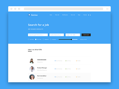 Genius - job - Search page admin app branding envato grad graphs job landing logo search typography ui