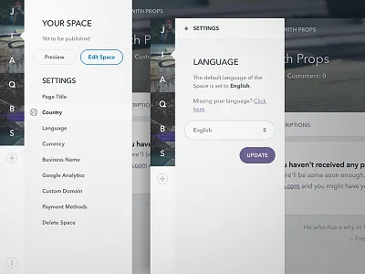 Spaces Sidebar Navigation Update dashboard dropdown form menu nav navigation off canvas settings sidebar ux