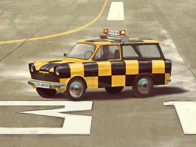 Follow me car airplane aviation clear for takeoff follow me car jfk airport pan am playing card retro vintage