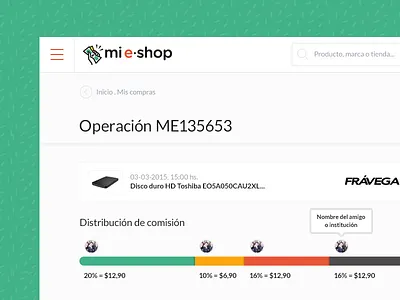 Commissions app e commerce navigation order detail search shop