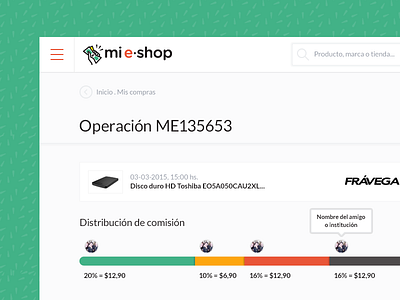 Commissions app e commerce navigation order detail search shop