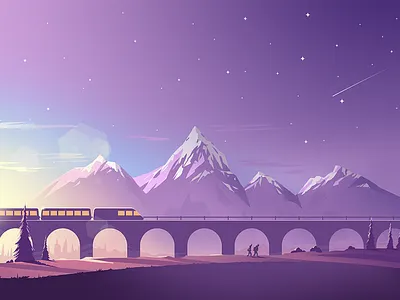 Train Crossing cold crossing early ice morning mountain night old people stars train
