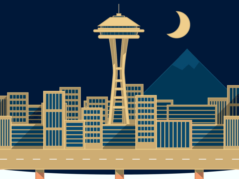 Seattle Space Needle Sunset and Sunrise animation city gif seattle skyline space needle sunrise sunset