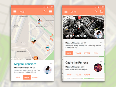 Map, Card collection - Material Design android app cards clean icon map material material design