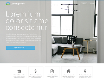 Landing page mock clean home landing page lending lendinghome mock real estate ui