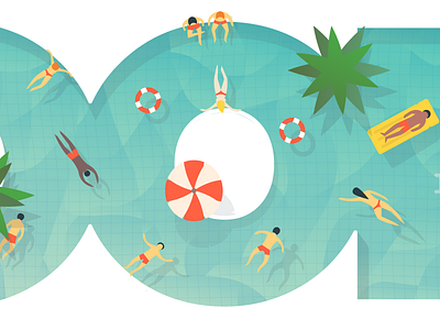 Pool gradient illustration illustrator miguelcm palms people pool shadows summer
