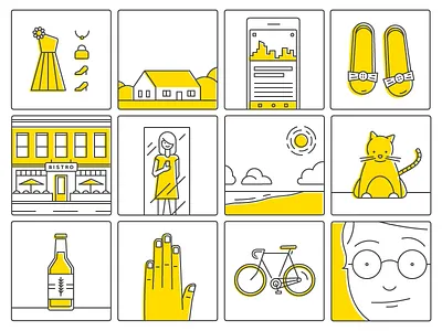 Onboarding Illustrations beach beer bicycle cafe cards cat design fashion glasses home illustration selfie