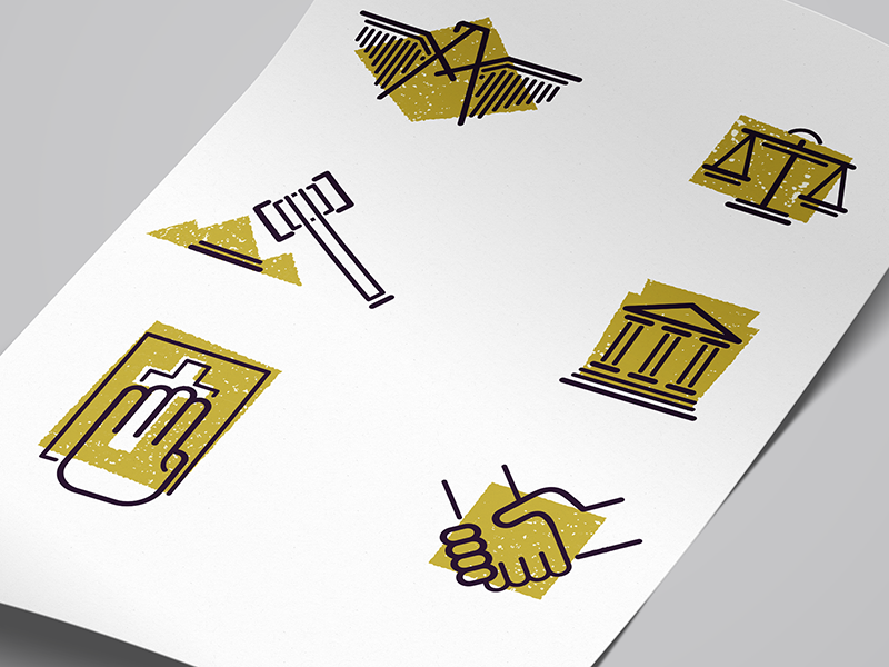 Justice Icons bible black and gold court eagle gold handshake icon iconography justice law phldesign scales of justice