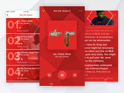 Lyrical Assassin apps electronic hip hop menu list music player challenge music videos pattern rtj uiux visualizer