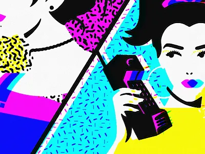 90's ladies 1990s 90s brick phone choker illustration lisa frank memphis overalls vector