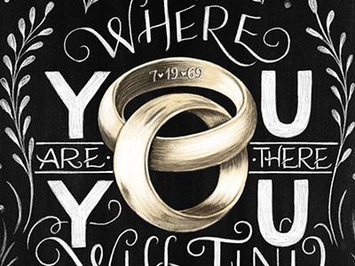 My Heart black and white gold hand lettering illustration lettering rings
