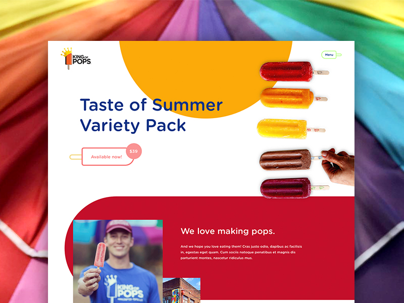 King of Pops Concept clean color flat homepage king of pops landing minimal web