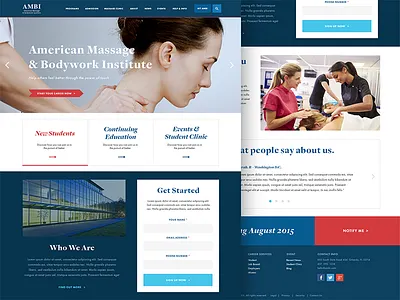 Massage School Website blue collage design education landing page navy red school splash ui web website