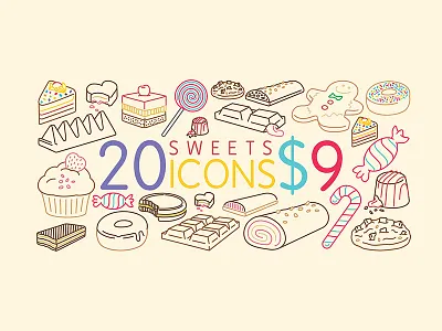 Sweets Icons cake candy chocolate cookie icons lollipops