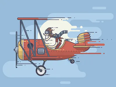 Daredevil Pilot grin illustration line art lines pilot plane propellor scarf smile speed